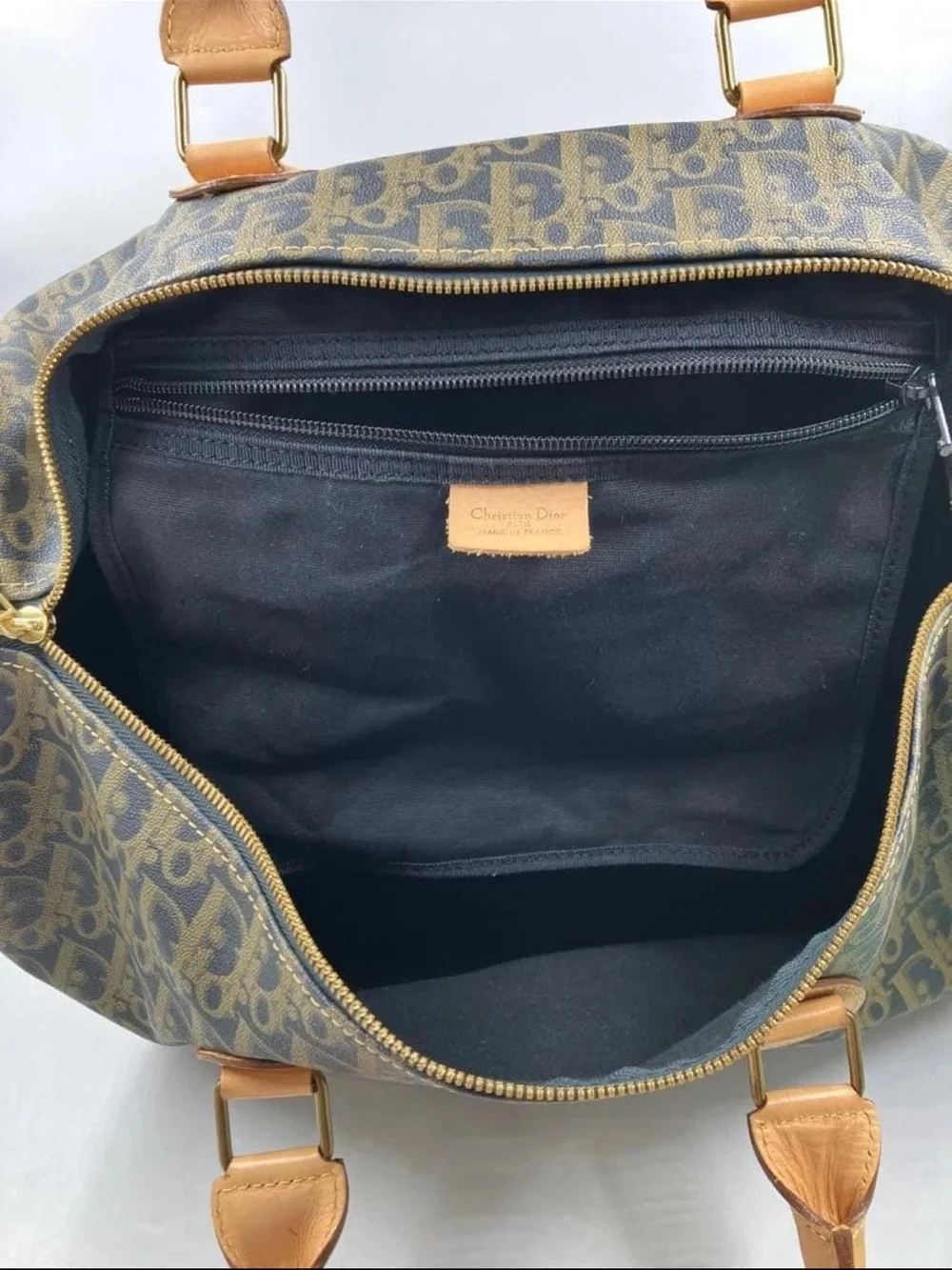 Dior Brown Monogram Satchel with Tan Leather Handles